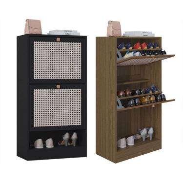 Imagem de Kit 2 Sapateiras Tropical 2 Portas Multiuso Vertical Poquema Carvalho-preto