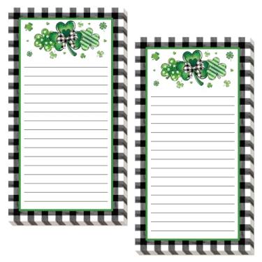 Imagem de JarThenaAMCS Bloco de notas magnético para o dia de São Patrício, lista de compras de supermercado, trevo irlandês, trevo buffalo, xadrez, bloco de papel para decoração de casa, cozinha, geladeira, 2