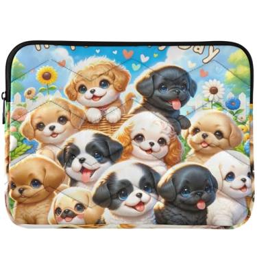 Imagem de Capa acolchoada para notebook Cute Dogs Happy Puppy para MacBook Pro de 14 polegadas, capa fofa universal de 13 a 14 polegadas