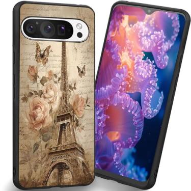 Imagem de RUUHLJLET Projetada para Google Pixel 10 Pro XL de 6,8 polegadas, capa fosca macia oferece proteção total (borboleta rosa da Torre Eiffel de Paris)