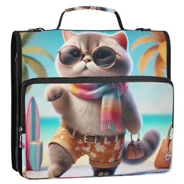 Imagem de Fichários personalizados com 3 anéis de 3,8 cm, resistente, engraçado, gatinho, fofo, com zíper, pasta de armazenamento de portfólio com alça, bolsa escolar com alça de ombro