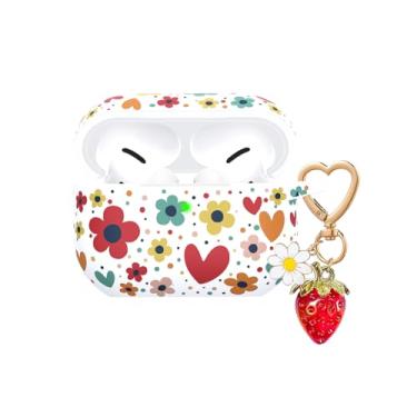 Imagem de QIMZBAAT Capa protetora para Airpods Pro 2, linda estampa de flores coloridas de silicone macio com lindo pingente de margarida de morango, chaveiro acessórios para novos Apple Airpods Pro Gen 2 capa