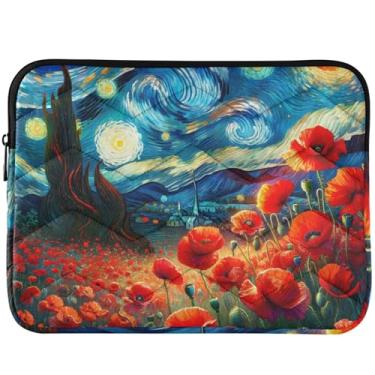 Imagem de Capa para notebook com estampa floral de papoula e noite estrelada para Macbook Air capa para laptop de 13 polegadas fofa universal de 13 a 14 polegadas