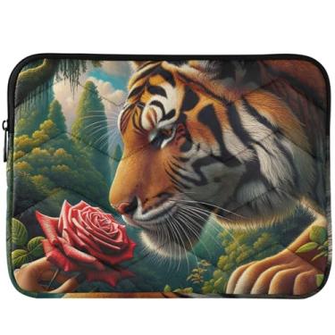 Imagem de Capa fofa para notebook Tiger Sniffs Rose com estampa fofa capa protetora para laptop universal 13 polegadas