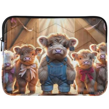 Imagem de Capa protetora engraçada personalizada para laptop com estampa de vacas Highland Cows, capa protetora floral para laptop universal 13 e 14 polegadas