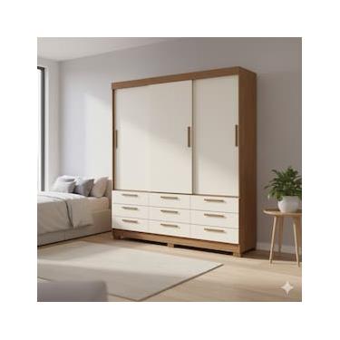 Imagem de Guarda-Roupa Casal Santos Andirá Morretes 3 Portas de Correr 9 Gavetas Externas MDP - 194,4cm de Largura
