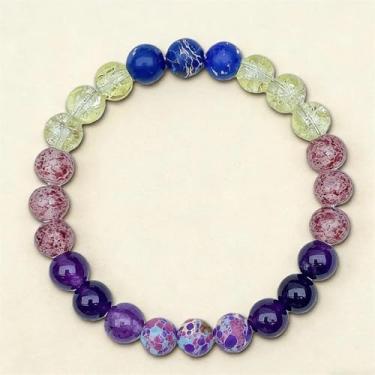 Imagem de Pulseiras elásticas com contas para mulheres, pulseira de ágata colorida de pedra azul com veias para relaxamento, joia presente para equilíbrio mental, One Size, Pedra, Sem Pedra Preciosa