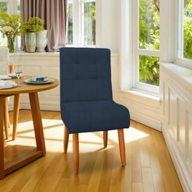 Imagem de Cadeira de Jantar com Encosto Alto de Suede - Estilosa para Sala, Mesa de Jantar e Cozinha, Confortável e Durável (Azul Marinho)