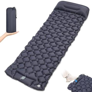 Imagem de 182 x 62 cm Colchão Inflável Solteiro Confortável e Portátil, Colchonete Camping de Ar Inflável Tipo Push, Colchonete Camping com Travesseiro Inflavel, Cama de Ar para Casa
