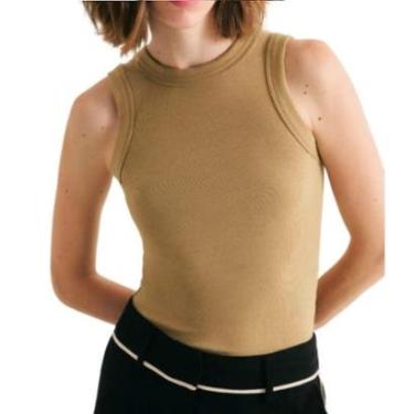 Imagem de Regata Feminina Hering Slim Neck Canelada Bege Caqui 4AL6HK-Feminino