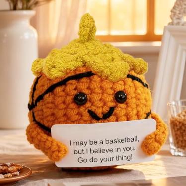 Imagem de Sobremesa artística de crochê positiva – decoração de basquete de desenho fofo, kits de crochê feitos à mão, festival, aniversário, presentes de Natal para mulheres ou homens