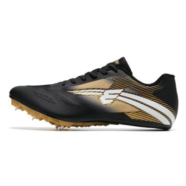 Imagem de EPIMENO Tênis masculino de atletismo feminino, leve, respirável, com pontas para vários eventos, Preto/Ouro/Branco, 9.5 Women/8 Men