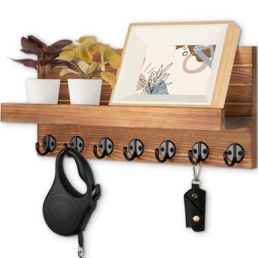 Imagem de Lwenki Suporte de parede, chave de entrada e porta-correio com 7 ganchos resistentes para óculos de sol, coleira de cachorro, prateleira decorativa de parede com ferragens de montagem, 38 cm L x 16 cm
