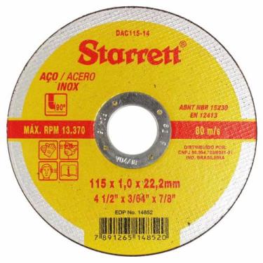 Imagem de Disco De Corte Para Aço Carbono E Inox 115 X 22,23mm Starrett DAC115-1