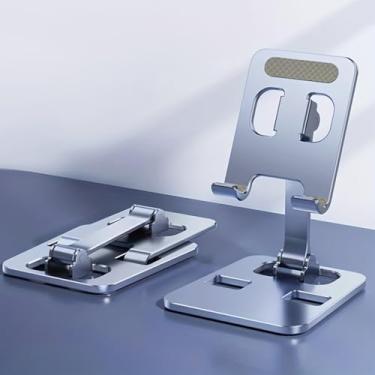 Imagem de Suporte de telefone para mesa, suporte universal dobrável duplo, totalmente em metal, ajustável para celular e tablet, suporte universal dobrável para celular e mesa