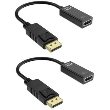 Imagem de YGKSAA 2 peças de adaptador DisplayPort 4K para HDMI, conversor de tela DisplayPort de PC para HDMI banhado a ouro (macho para fêmea), suporta 3840 x 2160 @ 30 Hz
