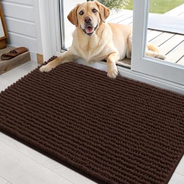 Imagem de OLANLY Tapete de porta de cachorro para patas enlameadas 91 x 61 cm, capacho de lama de chenille ultra absorvente, antiderrapante, lavável e com armadilha de sujeira para entrada interna, tapetes