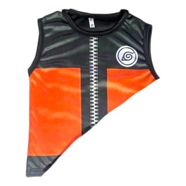 Imagem de Fantasia Infantil Masculina, Conjunto com Top e Shorts, Preto e Laranja com Bandana Amarela, Tamanho G