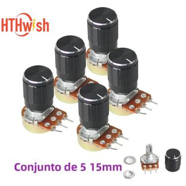 Imagem de Potenciômetro Linear De 15mm, Kit Com 5 Unidades, 3 Pinos, 1K-1M, Com 