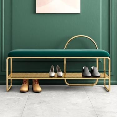 Imagem de Banco de sapatos com armazenamento, banco de sapateira com assento acolchoado, organizador de banco de cabeceira com móveis acolchoados, banco de entrada para sala de estar, entrada (verde, 60 cm)