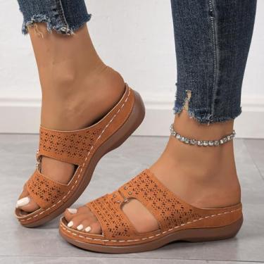 Imagem de Sandálias femininas de salto baixo com salto baixo elegantes confortáveis para caminhada casual plataforma plataforma sapatos de verão, Laranja, 38