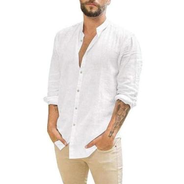 Imagem de Camisa De Verão Masculina plus Size Em Algodão E Linho De Manga Longa,