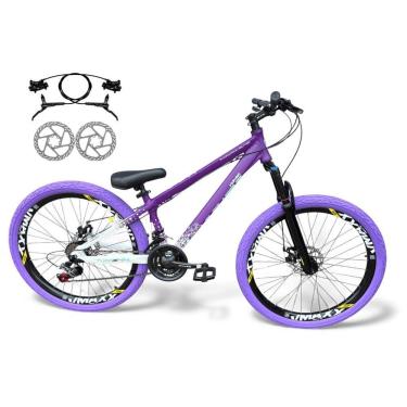 Imagem de Bicicleta Aro 26 Vikingx Tuff Freio Hidráulico 21v Freeride Rodas Vmaxx Suspensão Pneu Flame Roxo-Branco X44