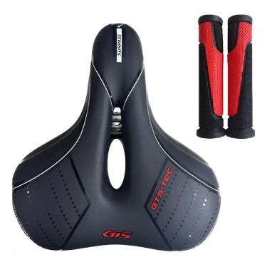 Imagem de Kit Selim Sela Bike Largo Macio Gts Vazado Com Vermelho