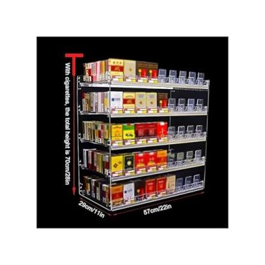 Imagem de Rack de exibição de cigarro de acrílico, suporte trapezoidal vertical com empurrador automático, organizador de varejo de bancada para supermercados e cinemas - 63 x 29 x 56 cm