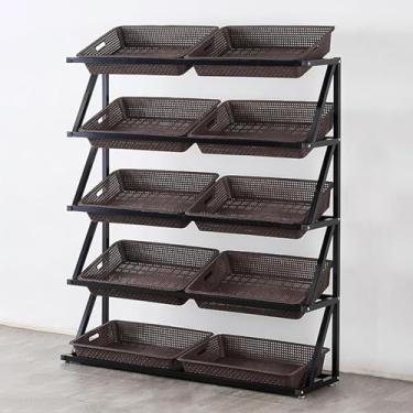 Imagem de Rack de armazenamento de lanches de 4/5 níveis - prateleira de exibição de frutas e vegetais de supermercado comercial, cesta de armazenamento de grande capacidade para despensa, loja de varejo e