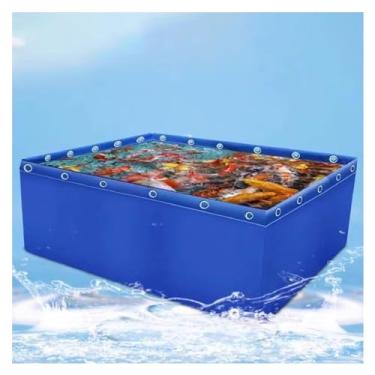 Imagem de Piscina de aquário de lona de PVC com válvula de drenagem, tanque de retenção temporária de lona de 0,5 mm para peixes e tartarugas Koi, piscina de armazenamento de água azul, tamanho de 0,8 x 1 x 0,8