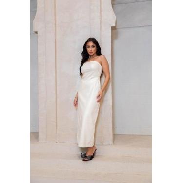 Imagem de Vestido Sem Alças  P.U Feminino com Cinto - Lefalu, P, Off, White