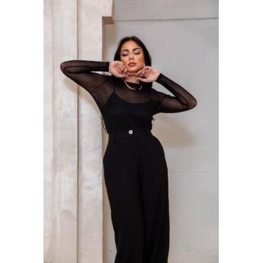 Imagem de Blusa Feminina em Tule de Malha Transparência  - Lefalu, P, Preto