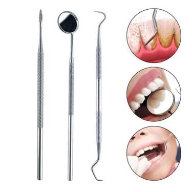 Imagem de Kit 3 Instrumentos Limpeza Dental Removedor Tártaro Espelho Odontologi