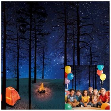 Imagem de Tenda de 1,8 m x 1,8 m com tema de fogueira com tema de fotografia de floresta, noite estrelada, acampamento, cenário de foto para ambientes internos e externos, aventura, recém-nascidos, faixa de