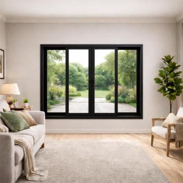 Imagem de Janela de Correr 4 Folhas Alumínio Preto 100x100 Linha 25 - Brecorimo