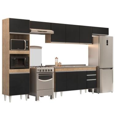 Imagem de Armário De Cozinha Modulada 5 Peças Cp15 Balcão Com Pia Inox Castanho/preto - Lumil