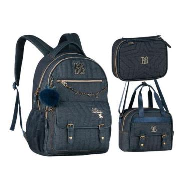 Imagem de Kit Mochila Lancheira e Estojo Rebecca Bonbon Denim Vintage Jeans RB27