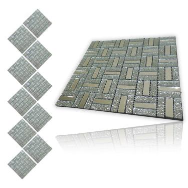 Imagem de Pastilha De Vidro Adesiva Kit 10 Uni Parede Cozinha Sala Banheiro Decorativa Moderna Requintado Reforma Aplicacao Facil