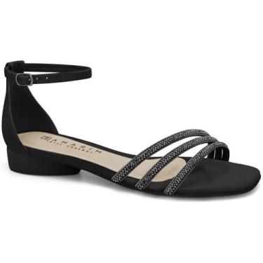 Imagem de Sandália Feminina Rasteira Tiras Strass Preta Ramarim 2423208-7 -, 36