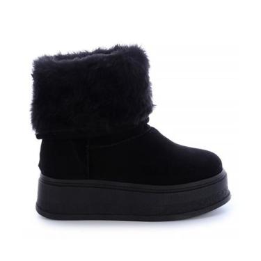 Imagem de Bota de Pelos Forrada Salto Plataforma Cano Médio Preto - Damannu Shoe