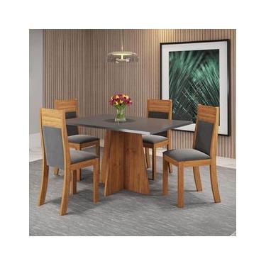 Imagem de Mesa de Jantar Retangular Viero Vivere com 4 Cadeiras Roma Estofadas e Revestidas Grafite