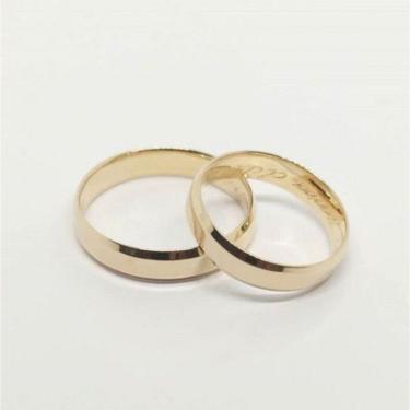 Imagem de Par De Aliança 5Mm Quina Quebrada Em Prata Banhado A Ouro