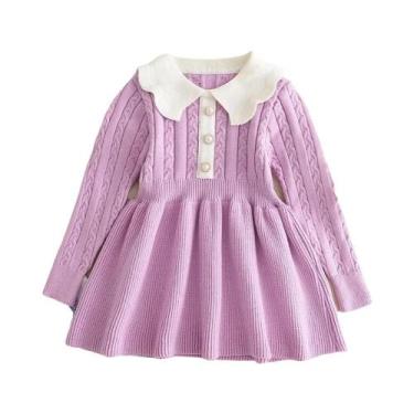 Imagem de Vestido De Suéter Tricotado Com Poás Para Meninas Bear Leader Vestido 