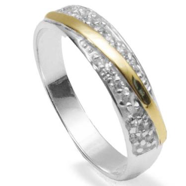 Imagem de Meia Aliança em Prata 925 Aplique em Ouro 14 e Zircônias - Clara Cente