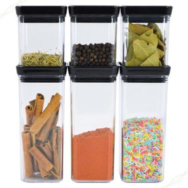 Imagem de Kit 6 Porta Tempero e Condimentos Hermético Empilhável 180ml e 340ml L