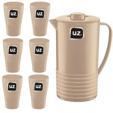 Imagem de Kit Jarra de Suco 1,8 Litros com Tampa + 6 Copos 300ml Água - Uz, Capu