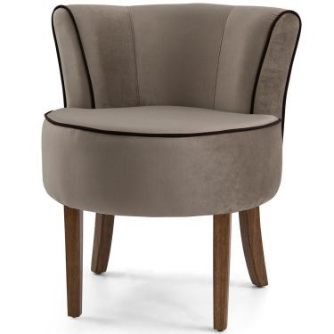 Imagem de Poltrona Decorativa Para Sala De Estar Olivia Pés Fixa Veludo Marrom Claro - Nexta Casa