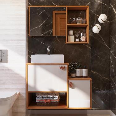 Imagem de Gabinete De Banheiro Lotus Movelove 3 Portas Com Espelheira Jequitiba/off White