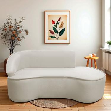 Imagem de Divã Recamier Curvo Sala De Estar Recepção Marrocos 200cm Lado Direito Linho Bege